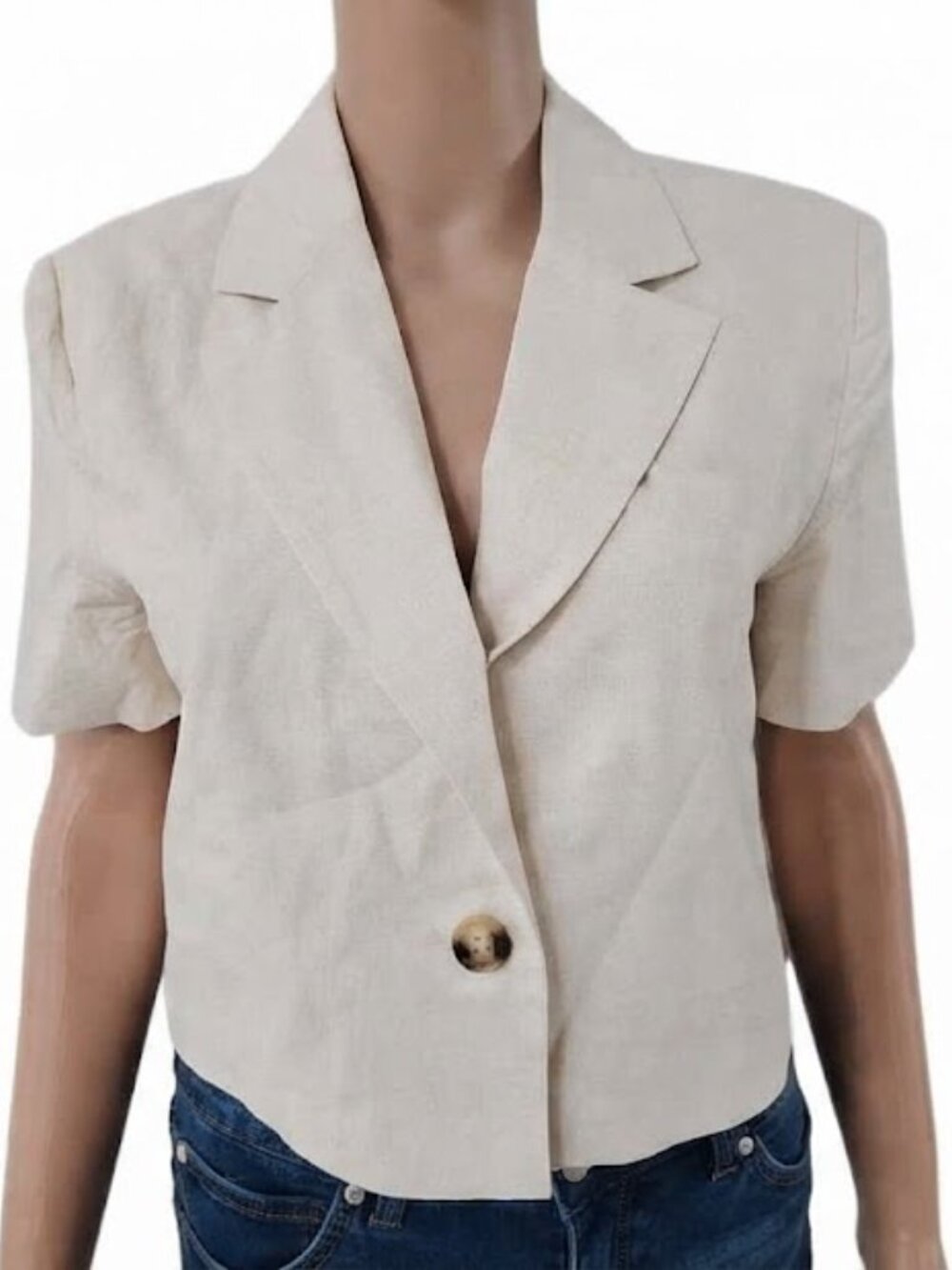 Sophie Rue Cream Short Sleeve Cropped Blazer Top Size M